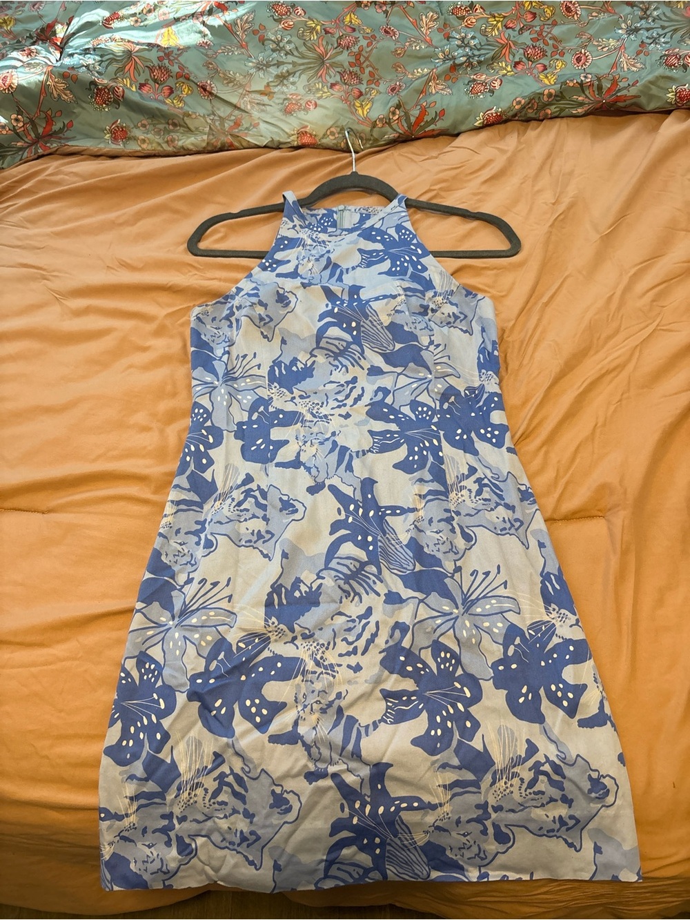 Lilly Pulitzer Blue and White Floral Halter Mini Dress